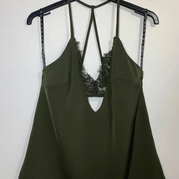 Missguided  Cami Top With  Lace Bralet Dark Green Khaki Strappy Sleeveless UK  8 - Picture 11 of 13